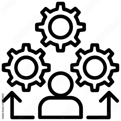 
A person with too many cogwheels, line icon of a production manager
