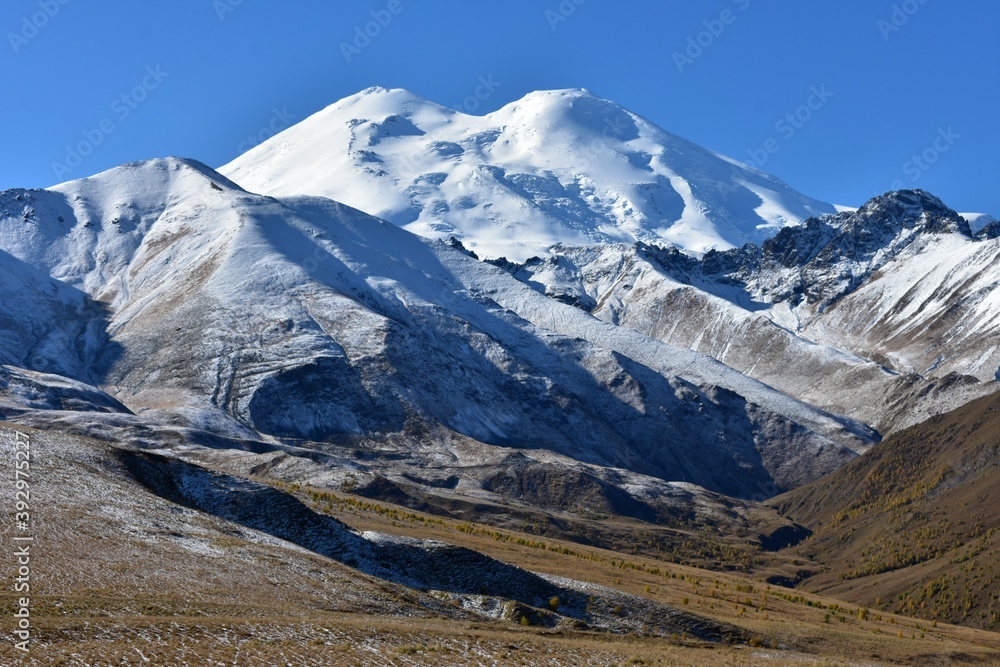 Autumn Elbrus (5642m.), the highest mountain of Russia and Europe