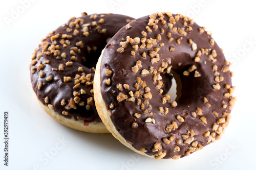 Tasty chocolate donut, isolated on white photo