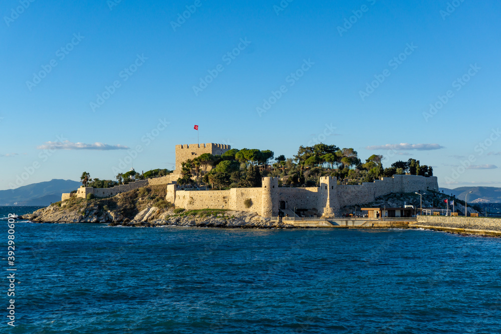 Pigeon Island view on a sunny and beautiful day in Kusadasi Town of Turkey,