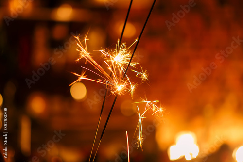 Sparklers close up, new year festive mood