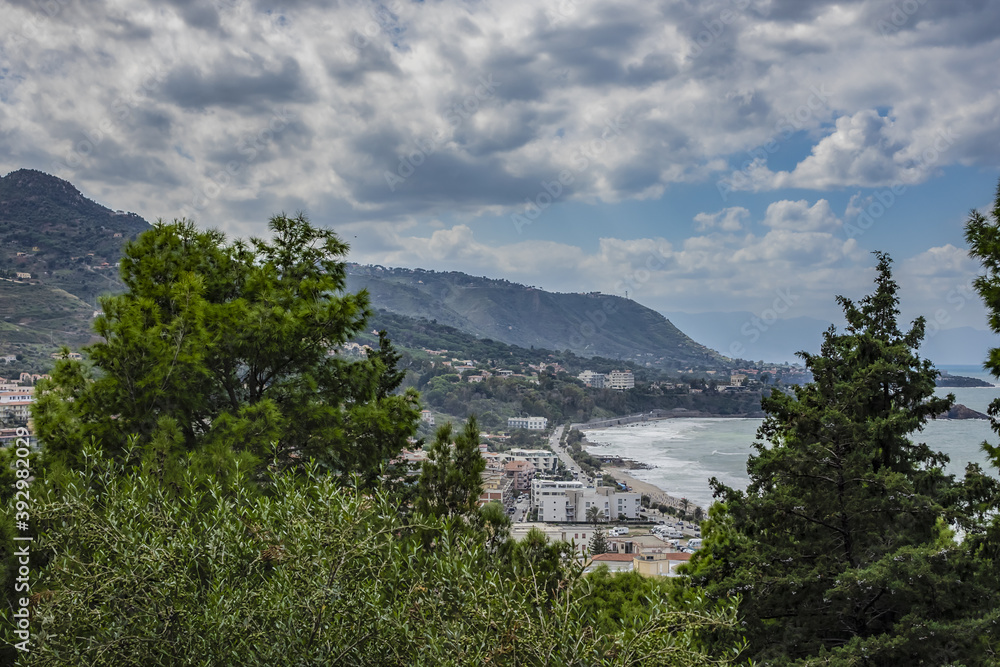 Wonderful scenery of the Rocca Mountain. La Rocca Mountain dominates the silhouette of Cefalu. Province of Palermo, Cefalu, Sicily, Italy. Wonderful scenery of the Rocca Mountain. La Rocca Mountain dominates the silhouette of Cefalu. Province of Palermo, Cefalu, Sicily, Italy.