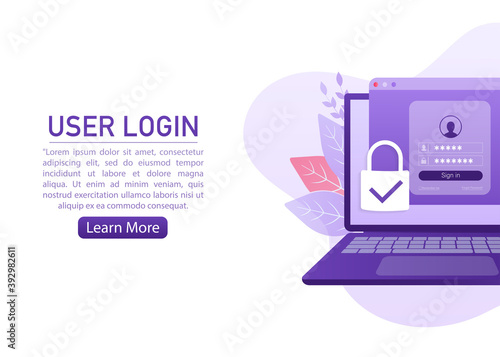 User login with character concept for any purpose. Vector line. Certificate icon design vector illustration. Computer screen. Mobile application design.