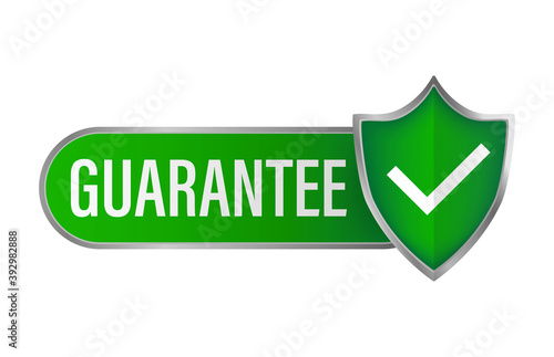 Guarantee stamp for promo design. Vintage icon with green guarantee stamp on white background for banner design.