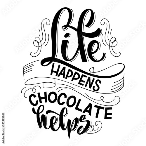 Chocolate hand lettering quote. Warm Christmas winter word composirion. Vector design elements for t-shirts, bags, posters, cards, stickers and menu