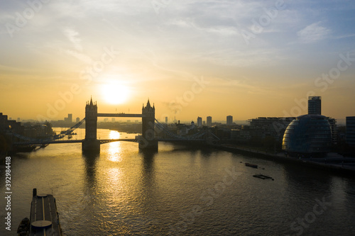 London tower Bridge drone view from above 