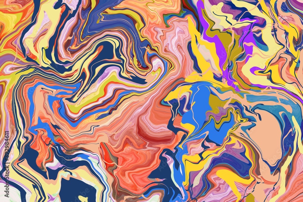 Abstract swirl marble paint fluid movement background of vibrant colors, inks, flowing paints.