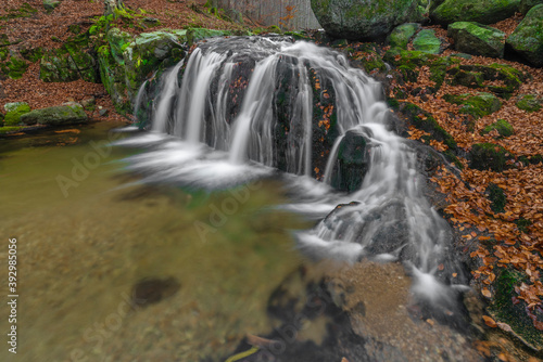 Fototapeta Naklejka Na Ścianę i Meble -  Maly Bily Stolpich waterfall in autumn fresh morning in Jizerske mountains