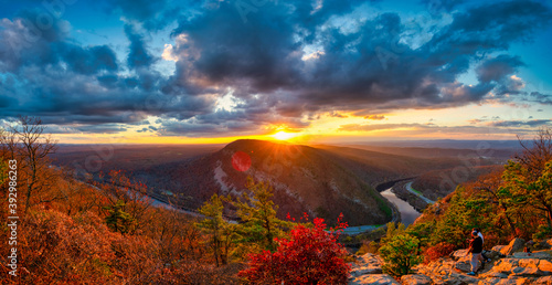 A Panoramic View of the Sunset From Atop Mount Tammany at the Delaware Water Gap
