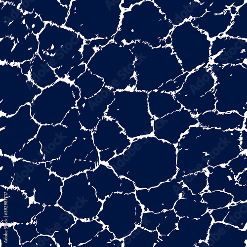 Cracks seamless pattern. Blue background. Crack marble texture. Abstract grunge urban effect. Contemporary cracked texture. Modern stylish crackle design for prints. Distressed cracking. Vector 
