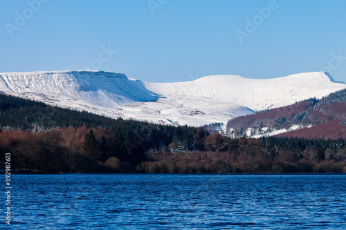 View of beautiful snow covered mountains on a crisp, winters day