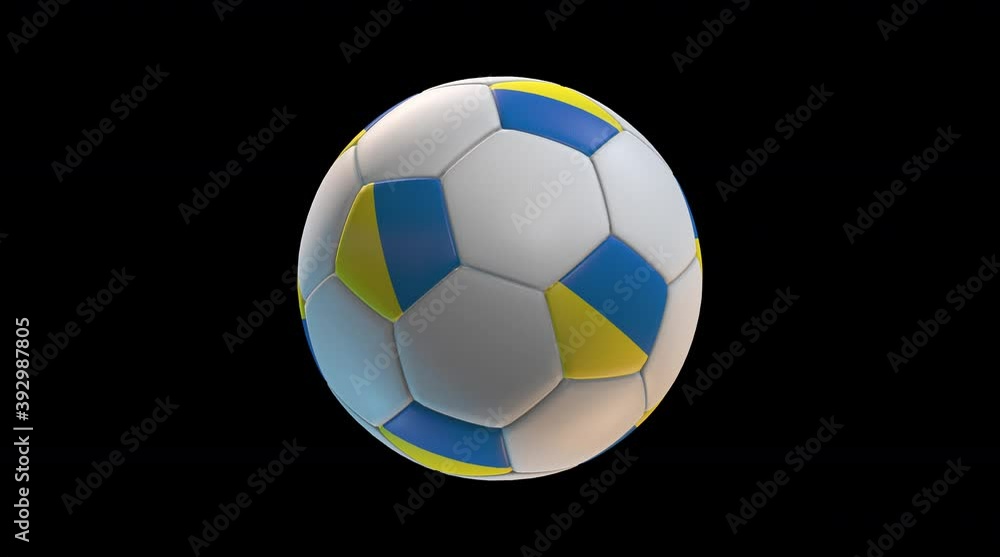 Soccer ball with flag Ukraine, on black background loop alpha. 3D Rendering Soccer ball with flag Ukraine, on black background loop alpha. 3D Rendering