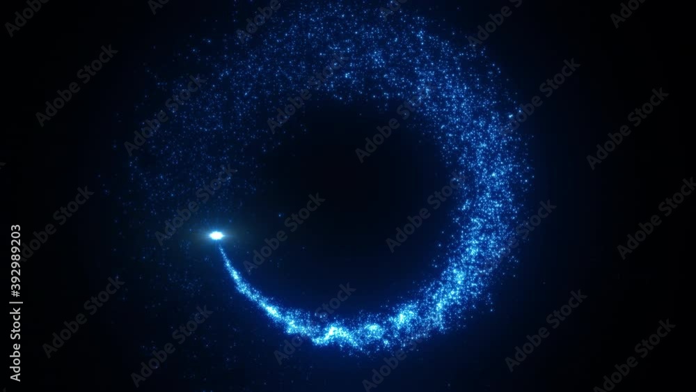 Bright flying sparks of particles, spinning in a circle, follow the flashing star. Bright flying sparks of particles, spinning in a circle, follow the flashing star.