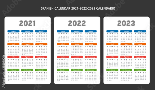 Spanish calendar 2021-2022-2023 vector template