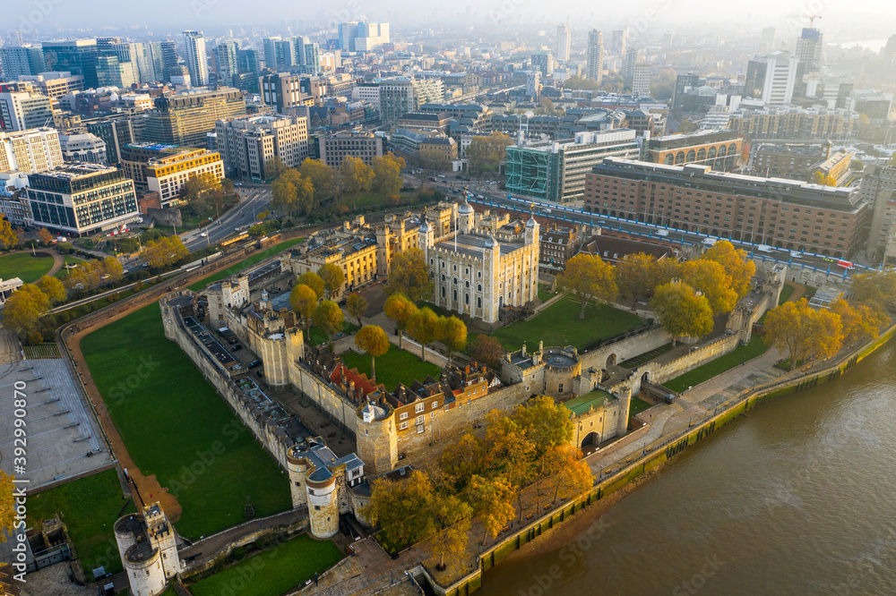 London City 18 Nov 2020 View of the tower of London from above 