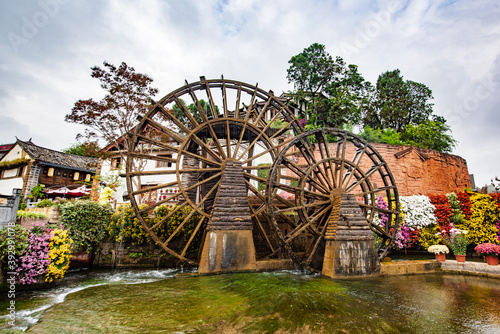 Big waterwheel in Dayan Ancient Town, Lijiang, Yunnan
