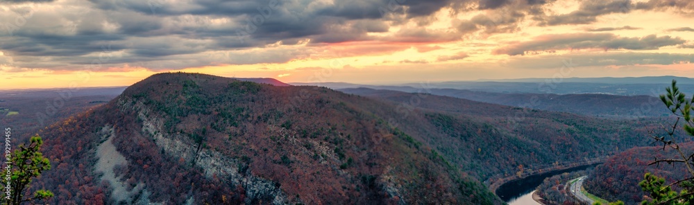 A Panoramic View of the Sunset From Atop Mount Tammany at the Delaware Water Gap