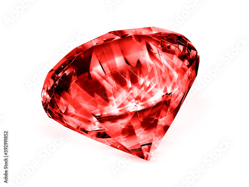 Dazzling diamond red gemstones on white background