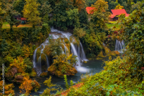 Waterfall Vilina Kosa. RASTOKE  CROATIA - autumn 2020. - Ethno village Rastoke in Croatia is located in the town of Slunj close to Plitvice lakes. Rastoke is known for its water powered mechanical mil