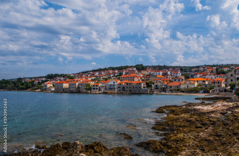 Village of Postira on Brac island, Dalmatia, Croatia. August 2020