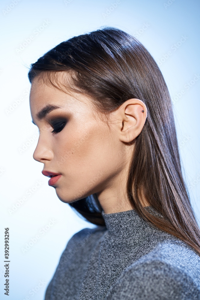 Beautiful brunette bright makeup close-up attractive look Beautiful brunette bright makeup close-up attractive look