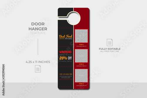 Modern Door Hanger Design, Vector illustration, modern restaurant ad Door hanger. Door hanging card template