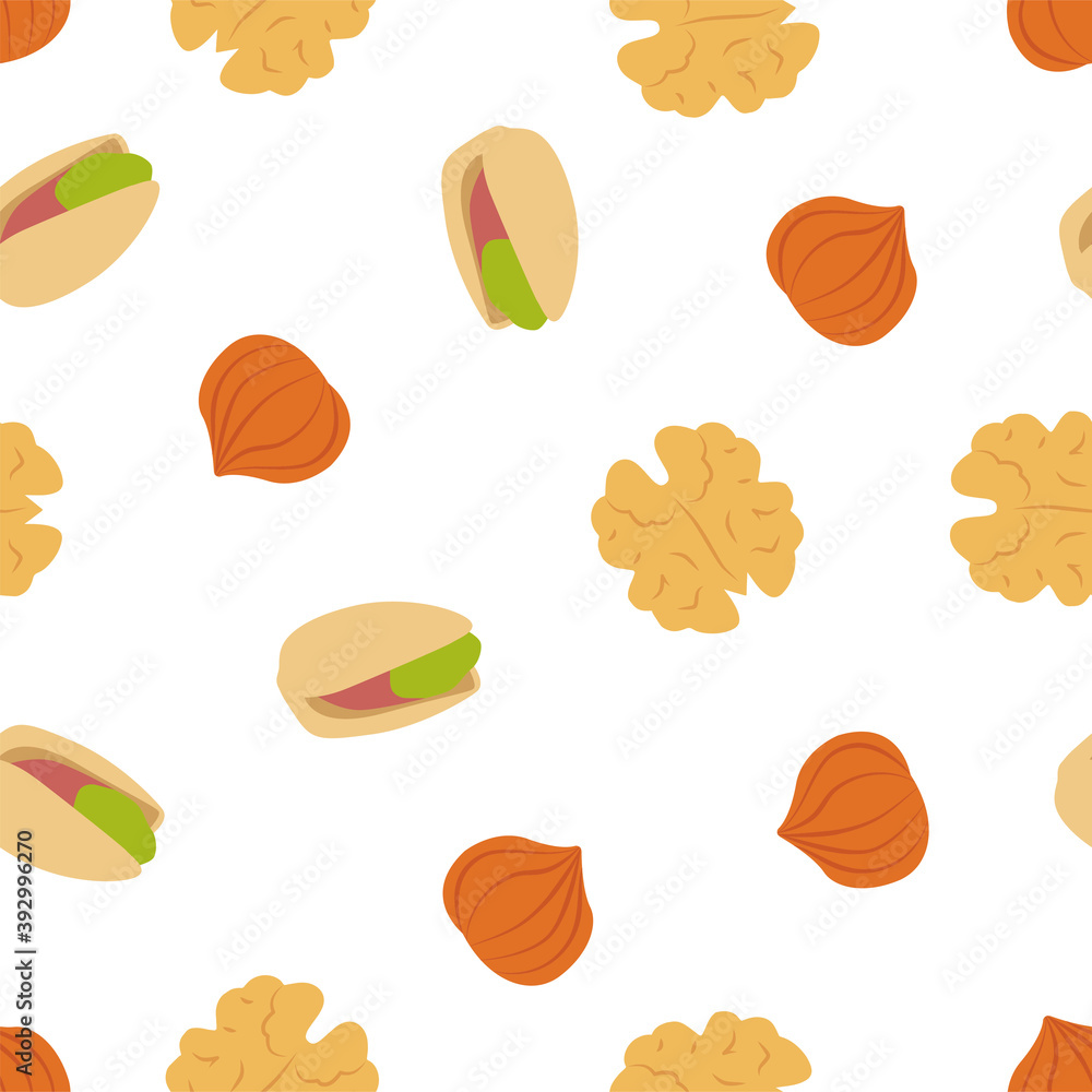 Pistachio, Hazelnut and Walnut. Vector pattern Pistachio, Hazelnut and Walnut. Vector pattern