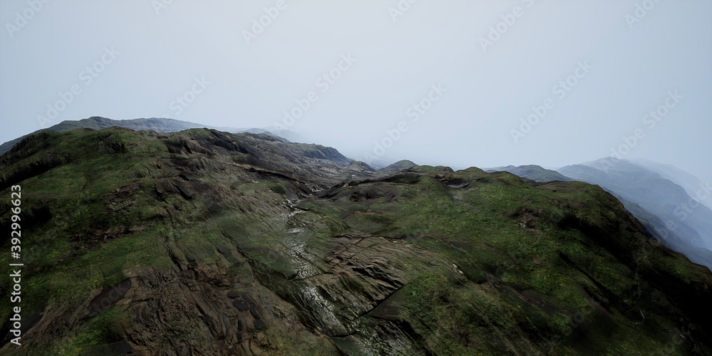3D render of clouds over the mountains with a peak point of view. 3D render of clouds over the mountains with a peak point of view.