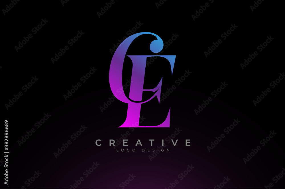 Fototapeta premium Abstract initial letter C and E logo, Blue Red Gradient light text effect, usable for branding and business logos, Flat Logo Design Template, vector illustration