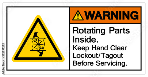 Warning Rotating Parts Inside Keep Hand Clear Lockout/Tagout Before Servicing Symbol Sign, Vector Illustration, Isolate On White Background Label .EPS10
