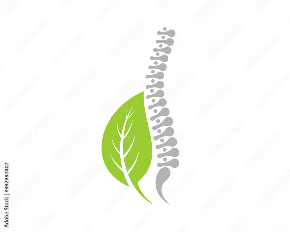 Healthy spine with herb medical leaf logo Healthy spine with herb medical leaf logo