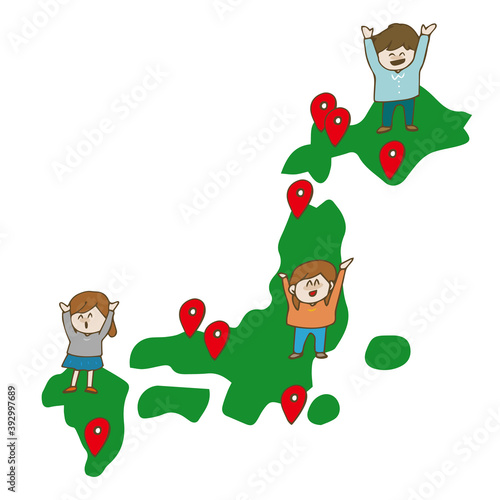 日本列島　分布　地図　人物　国民　