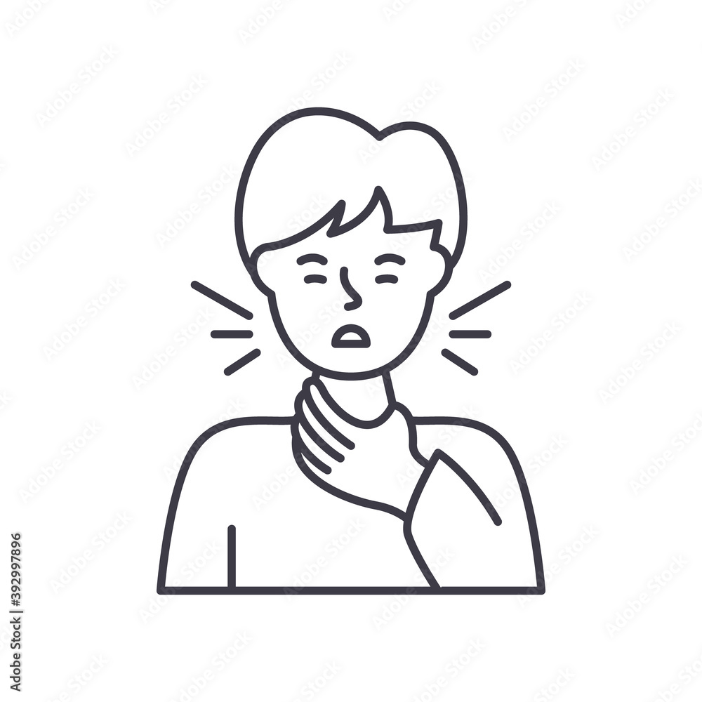 Sore throat icon, linear isolated illustration, thin line vector, web design sign, outline concept symbol with editable stroke on white background. Sore throat icon, linear isolated illustration, thin line vector, web design sign, outline concept symbol with editable stroke on white background.