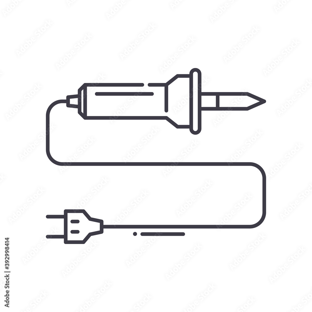 Soldering iron concept icon, linear isolated illustration, thin line vector, web design sign, outline concept symbol with editable stroke on white background. Soldering iron concept icon, linear isolated illustration, thin line vector, web design sign, outline concept symbol with editable stroke on white background.