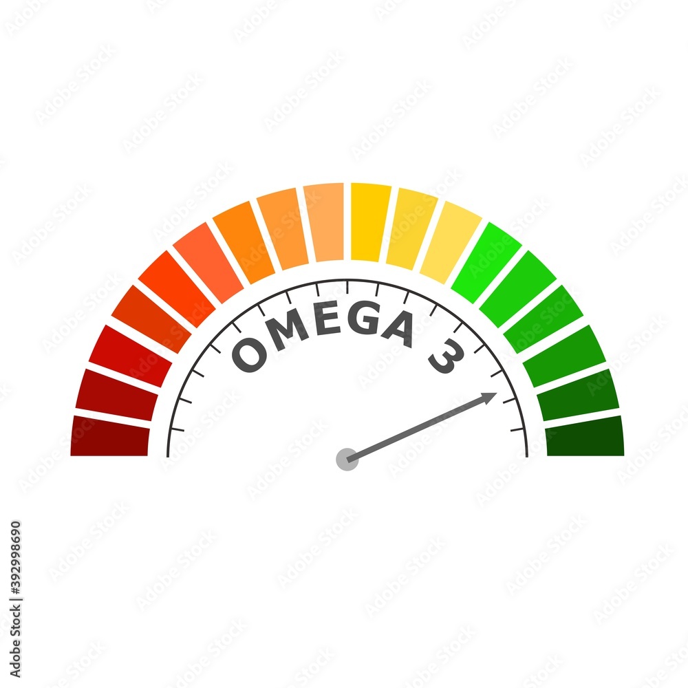 Omega 3 measuring device. Sign tachometer, speedometer, indicator. Omega 3 measuring device. Sign tachometer, speedometer, indicator.