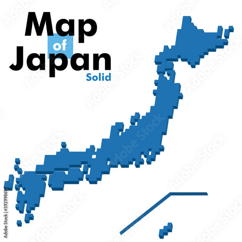 単純化ソリッドデザイン立体四角形ブロックキューブで構成された日本地図日本列島のイラスト　ベクターデータ青