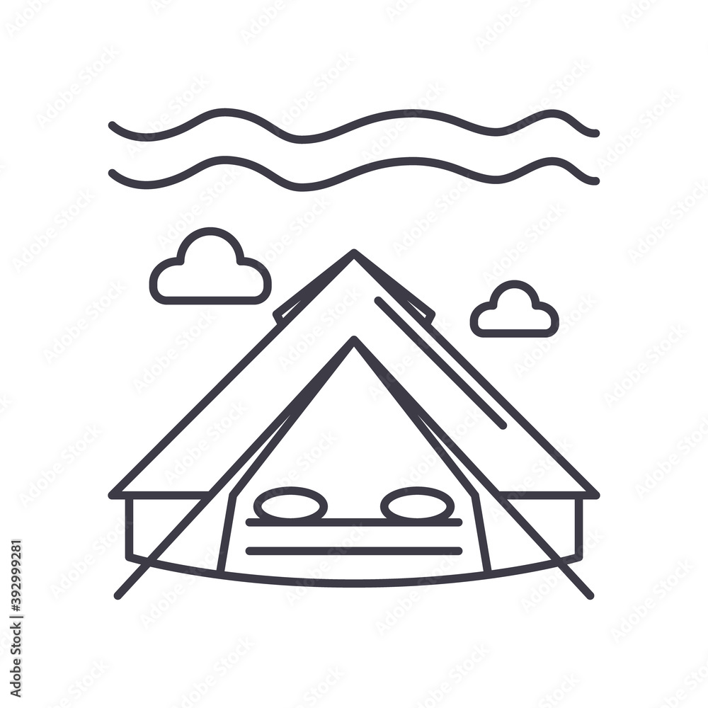 Tent concept icon, linear isolated illustration, thin line vector, web design sign, outline concept symbol with editable stroke on white background. Tent concept icon, linear isolated illustration, thin line vector, web design sign, outline concept symbol with editable stroke on white background.