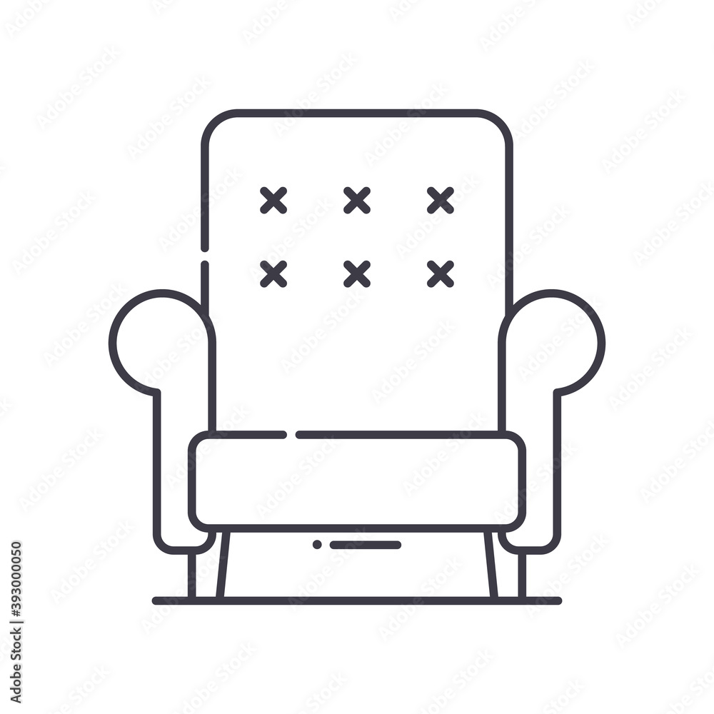 Sofa chair concept icon, linear isolated illustration, thin line vector, web design sign, outline concept symbol with editable stroke on white background. Sofa chair concept icon, linear isolated illustration, thin line vector, web design sign, outline concept symbol with editable stroke on white background.