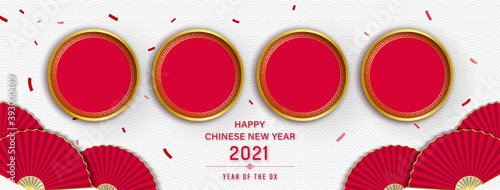Happy Chinese new year 2021 banner background with empty red circles for your texts or pictures