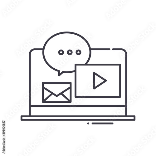 Social media services icon, linear isolated illustration, thin line vector, web design sign, outline concept symbol with editable stroke on white background.