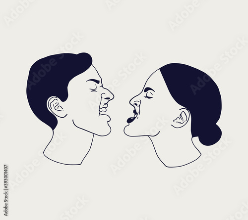 Vector hand drawn minimalistic illustration of swearing couple . Creative tattoo artwork. Template for card, poster, banner, print for t-shirt, pin, badge, patch.