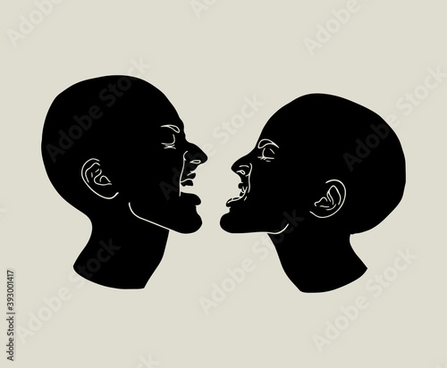 Vector hand drawn minimalistic illustration of swearing couple . Creative tattoo artwork. Template for card, poster, banner, print for t-shirt, pin, badge, patch.