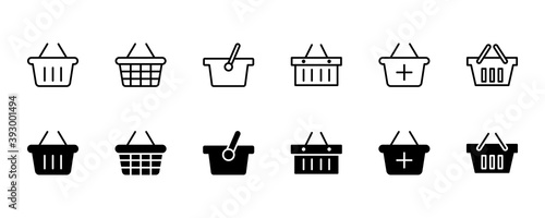 Shopping basket icon set. Vector graphic illustration. Suitable for website design, logo, app, template, and ui. 