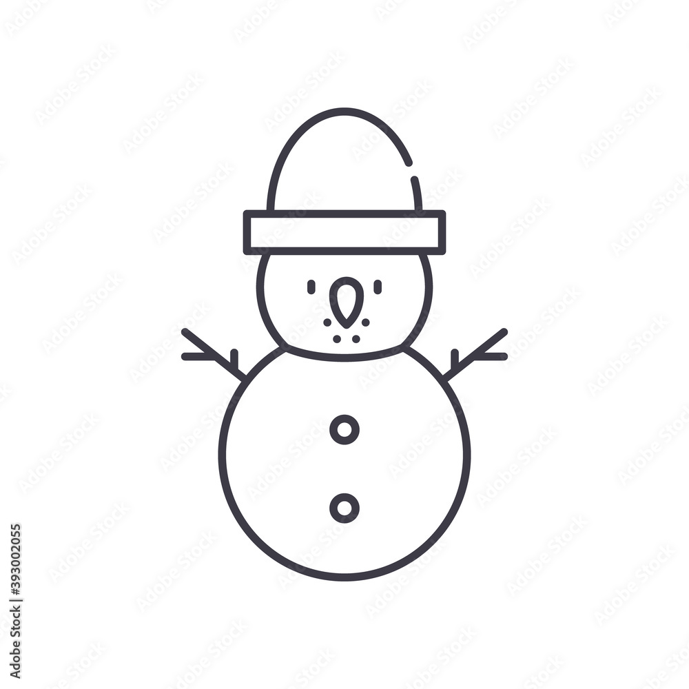 Snowman icon, linear isolated illustration, thin line vector, web design sign, outline concept symbol with editable stroke on white background. Snowman icon, linear isolated illustration, thin line vector, web design sign, outline concept symbol with editable stroke on white background.