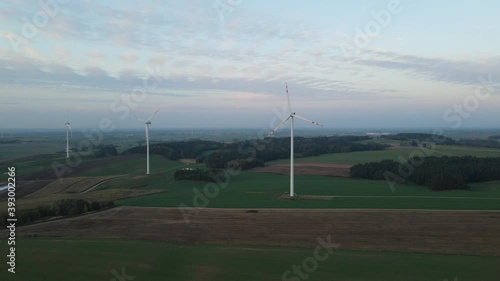 Panoramic View Of Wind Turbines In A Country Farm In Lubawa Poland - Wide Shot photo