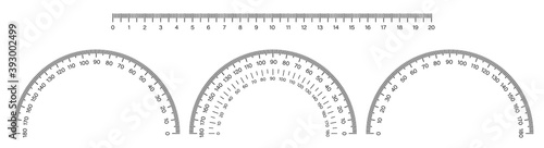 ruler and protractor scale. School measuring instruments. School teaching, drawing, geometry. Vector