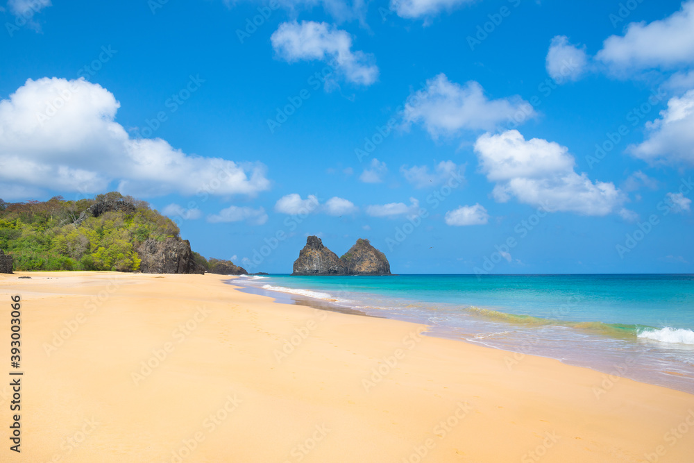 Beautiful view of Boldro, American and Cacimba do Padre Beaches with Two Brothers Hill (Morro Dois Irmaos) in the brackground - Fernando de Noronha Island, Brazil