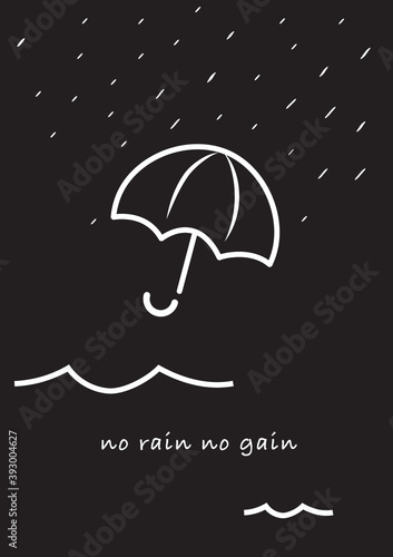 umbrella in raining hand draw cartoon vector on dark background