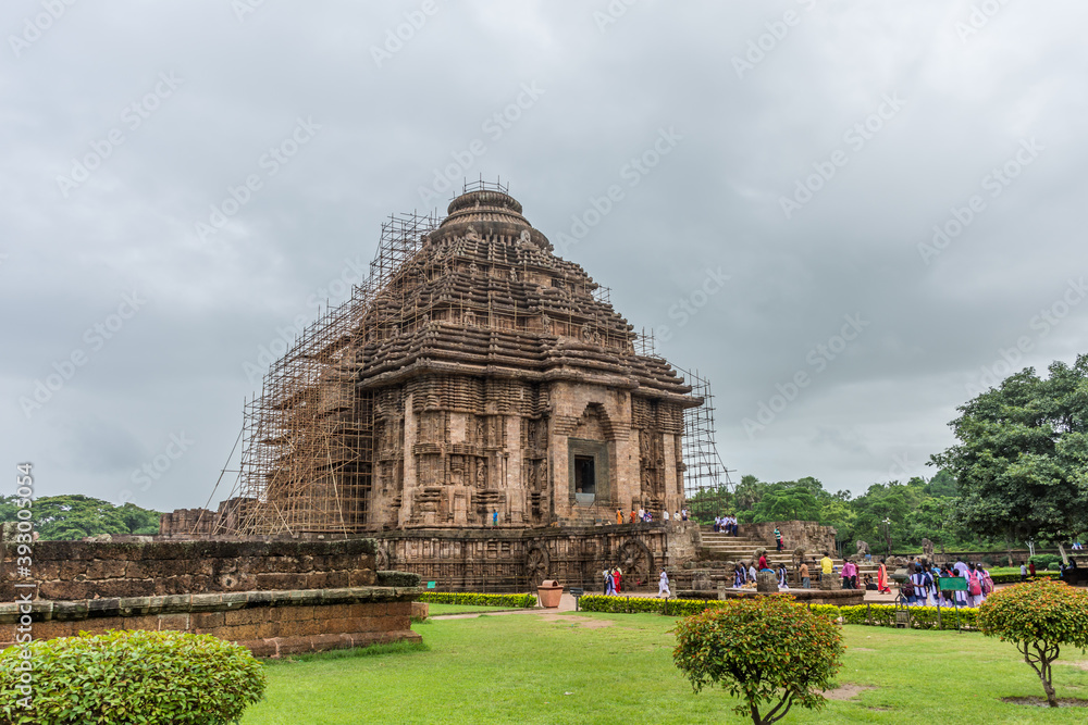 Ancient sandstone carvings on the walls of the ancient sun temple at Konark, India.
Ancient sandstone carvings on the walls of the ancient sun temple at Konark, India.