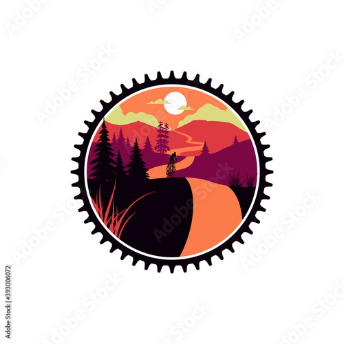 retro gravel bike mountain adventure vector icon